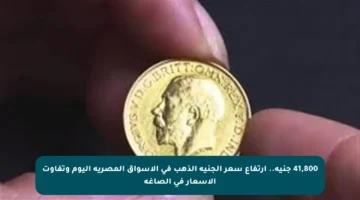 41,800 جنيه.. ارتفاع سعر الجنيه الذهب في الأسواق المصرية اليوم وتفاوت الأسعار في الصاغة